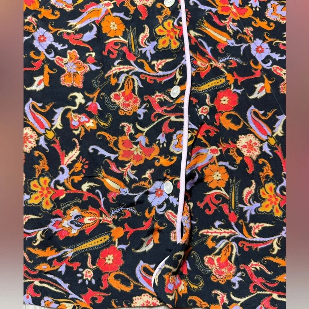 Derek Lam 10 Crosby‎ Paisley Floral Pajama Top Long Sleeve Button Women's Size 6